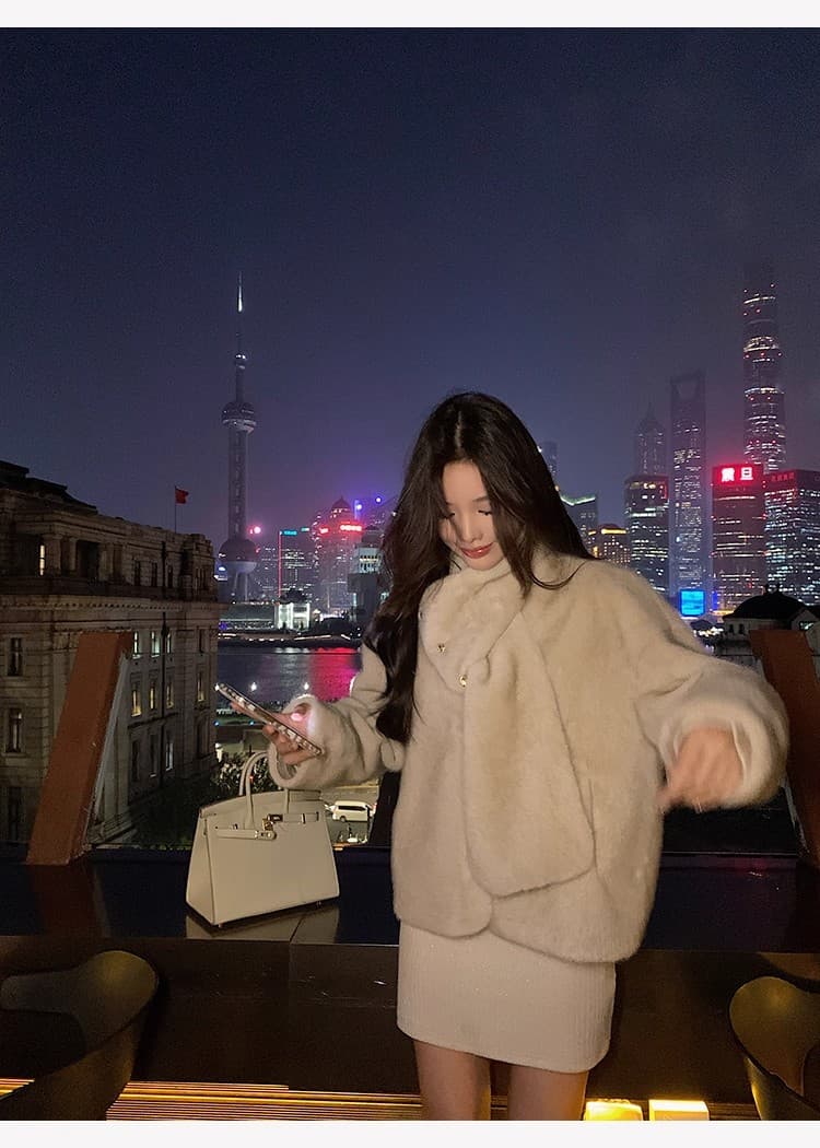 치우 고기 야오 화이트 털 머리 소매 샤오시엔 V넥 니트 여성 드레스 가을 새로운 몸매 가꾸기 품격 타이트 스커트 상세 이미지 30