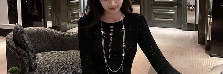 고급 센스 홀로우 아웃 긴팔 니트 여성 드레스 봄 자이언트 잘 생긴 ~ 중 꼬집기 허리 허리 수축 슬림해 보이는 품격 짧은 치마 상세 이미지 49