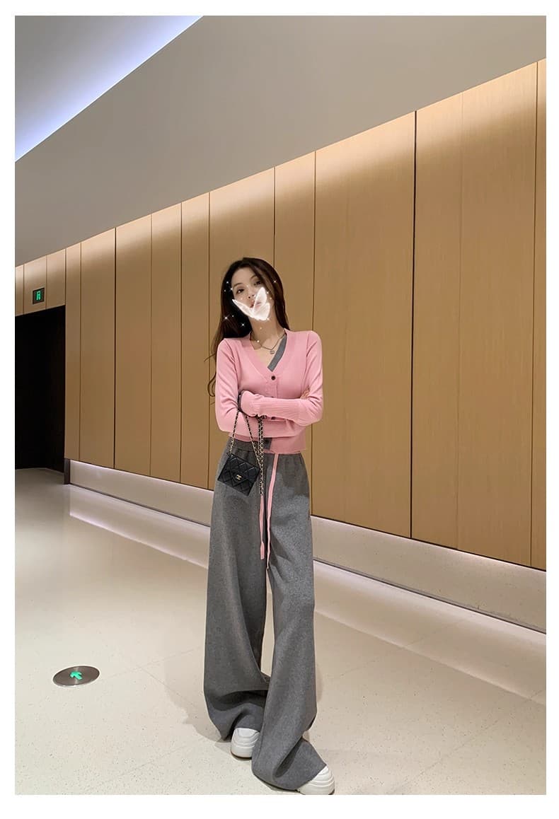 소금 부서 연령 감소 캐주얼 스포츠 슈트 여성 봄 가을 2026 슈퍼 화재 인터넷 유명인 튀김 거리 니트 와이드 레그 팬츠 투피스 세트 상세 이미지 12