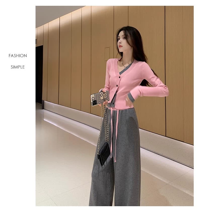 소금 부서 연령 감소 캐주얼 스포츠 슈트 여성 봄 가을 2026 슈퍼 화재 인터넷 유명인 튀김 거리 니트 와이드 레그 팬츠 투피스 세트 상세 이미지 17