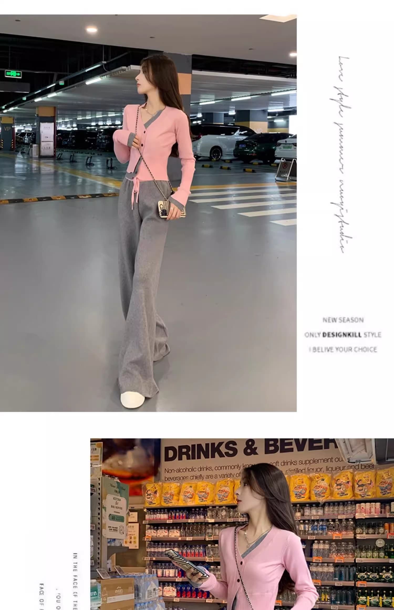 소금 부서 연령 감소 캐주얼 스포츠 슈트 여성 봄 가을 2026 슈퍼 화재 인터넷 유명인 튀김 거리 니트 와이드 레그 팬츠 투피스 세트 상세 이미지 22