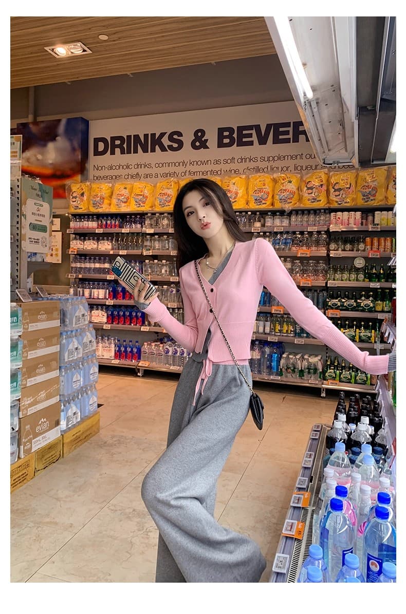 소금 부서 연령 감소 캐주얼 스포츠 슈트 여성 봄 가을 2026 슈퍼 화재 인터넷 유명인 튀김 거리 니트 와이드 레그 팬츠 투피스 세트 상세 이미지 24