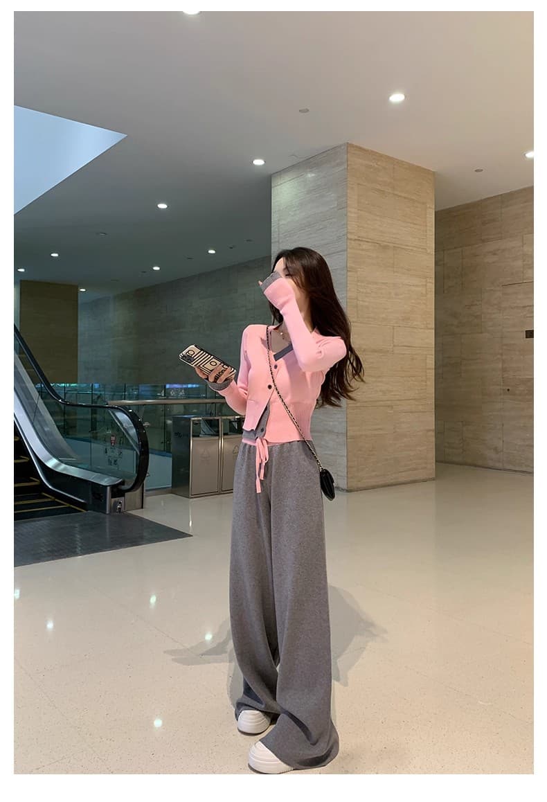 소금 부서 연령 감소 캐주얼 스포츠 슈트 여성 봄 가을 2026 슈퍼 화재 인터넷 유명인 튀김 거리 니트 와이드 레그 팬츠 투피스 세트 상세 이미지 25