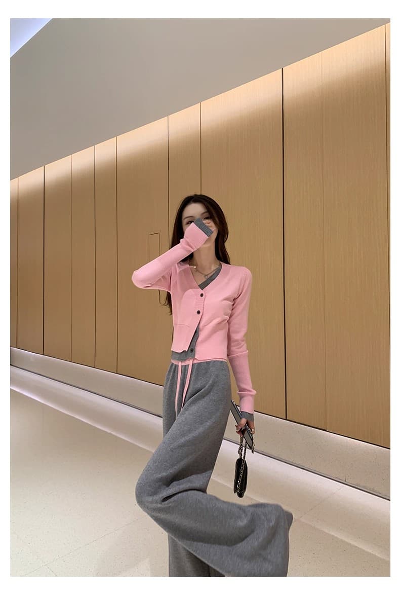 소금 부서 연령 감소 캐주얼 스포츠 슈트 여성 봄 가을 2026 슈퍼 화재 인터넷 유명인 튀김 거리 니트 와이드 레그 팬츠 투피스 세트 상세 이미지 26