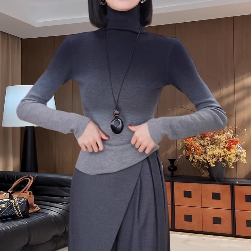 패션 그라데이션 색상 터틀넥 인사이드 가져 가라. 기본 셔츠 여성 가을 겨울 외국 가스 몸매 가꾸기 슬림해 보이는 티셔츠 긴팔 맨위 트렌디 이미지 4