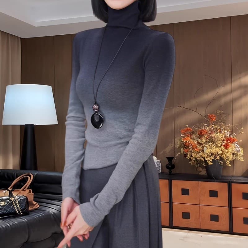 패션 그라데이션 색상 터틀넥 인사이드 가져 가라. 기본 셔츠 여성 가을 겨울 외국 가스 몸매 가꾸기 슬림해 보이는 티셔츠 긴팔 맨위 트렌디 상세 이미지 4