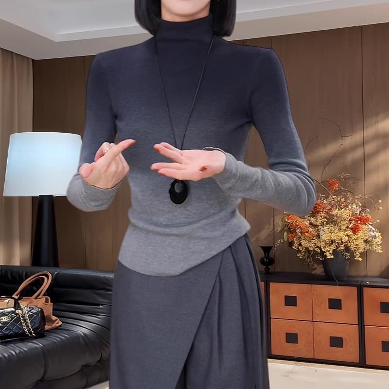 패션 그라데이션 색상 터틀넥 인사이드 가져 가라. 기본 셔츠 여성 가을 겨울 외국 가스 몸매 가꾸기 슬림해 보이는 티셔츠 긴팔 맨위 트렌디 상세 이미지 6