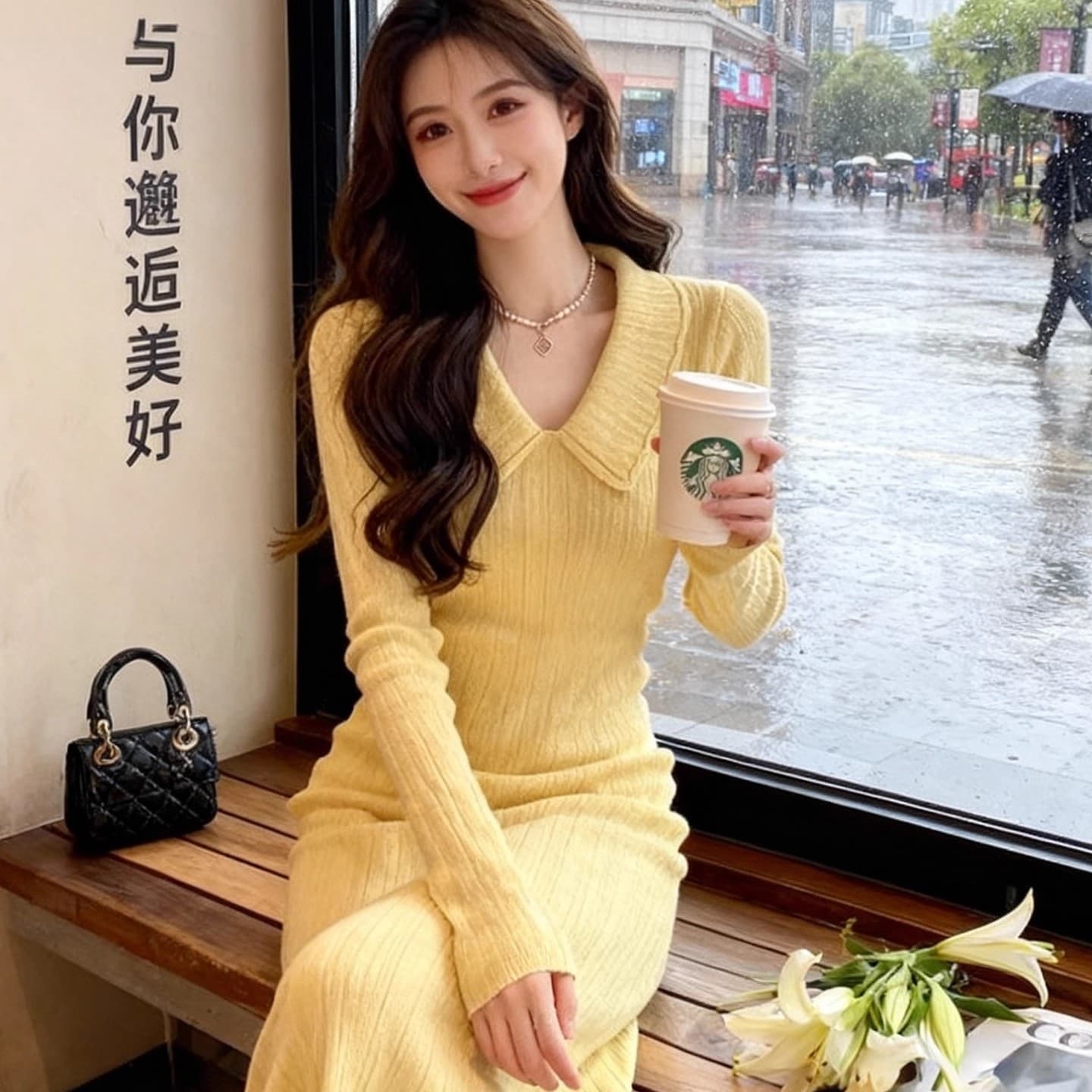 POLO 칼라 니트 여성 드레스 2026 가을 겨울철 한 부서 분위기 센스 프랑스식 빛 요리 한 품격 무릎 아래 길다 치마 이미지 2