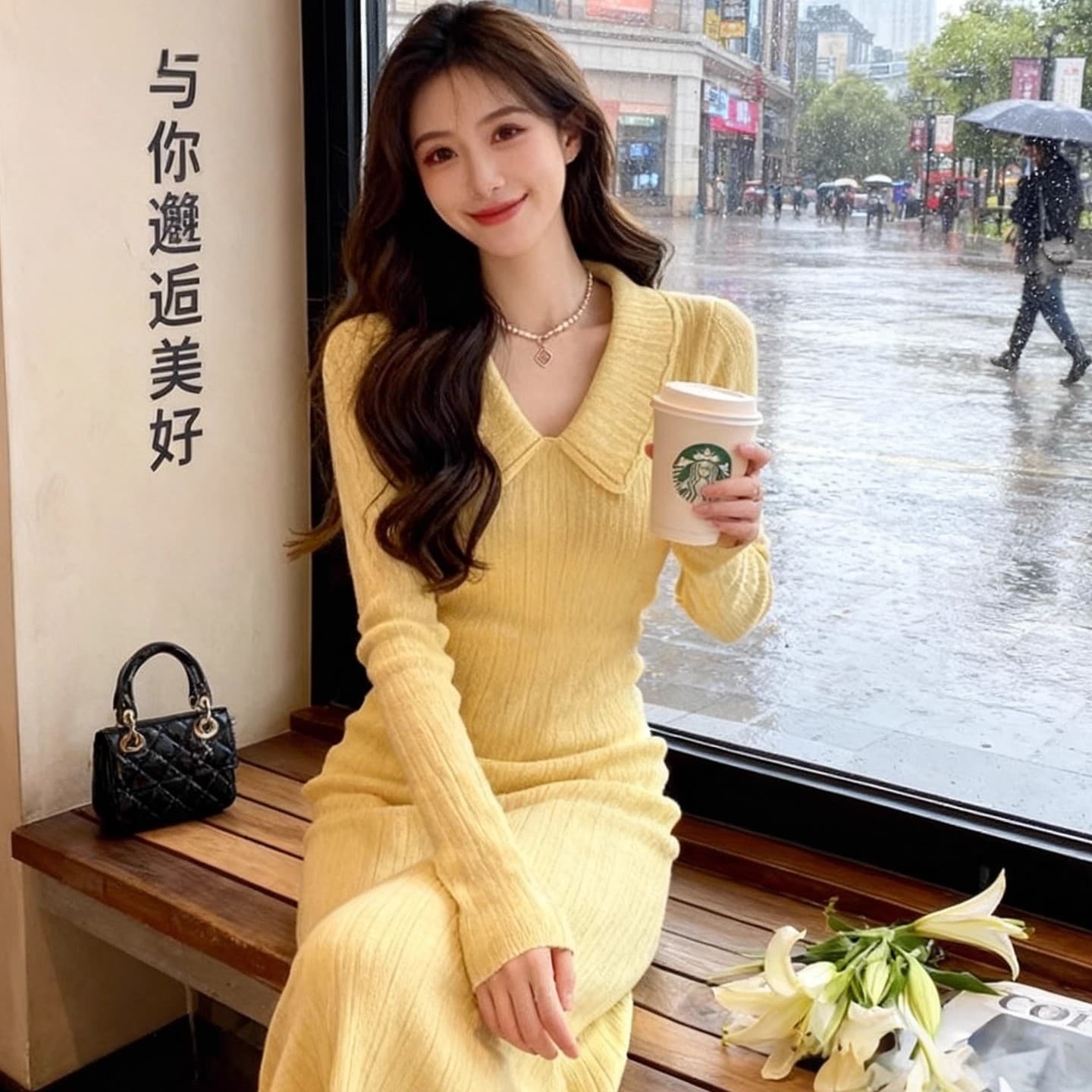POLO 칼라 니트 여성 드레스 2026 가을 겨울철 한 부서 분위기 센스 프랑스식 빛 요리 한 품격 무릎 아래 길다 치마 이미지 3