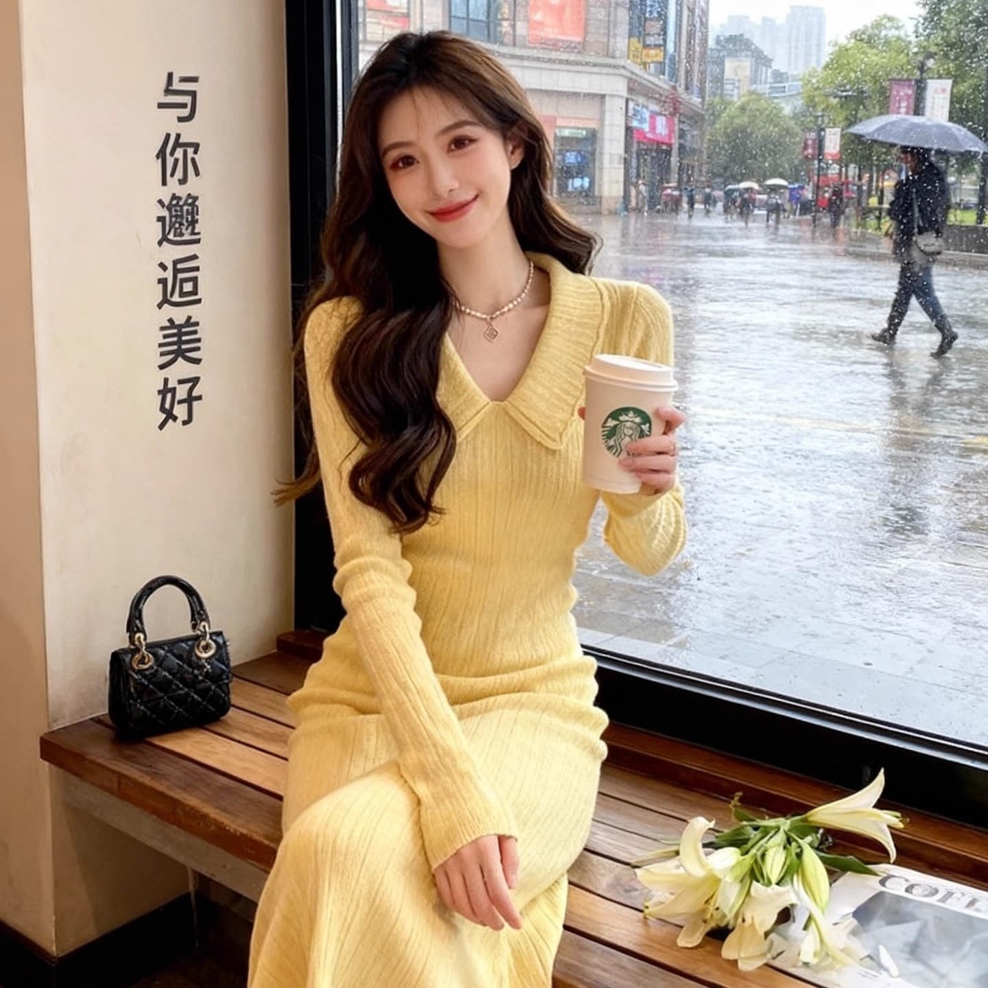 POLO 칼라 니트 여성 드레스 2026 가을 겨울철 한 부서 분위기 센스 프랑스식 빛 요리 한 품격 무릎 아래 길다 치마 이미지 4