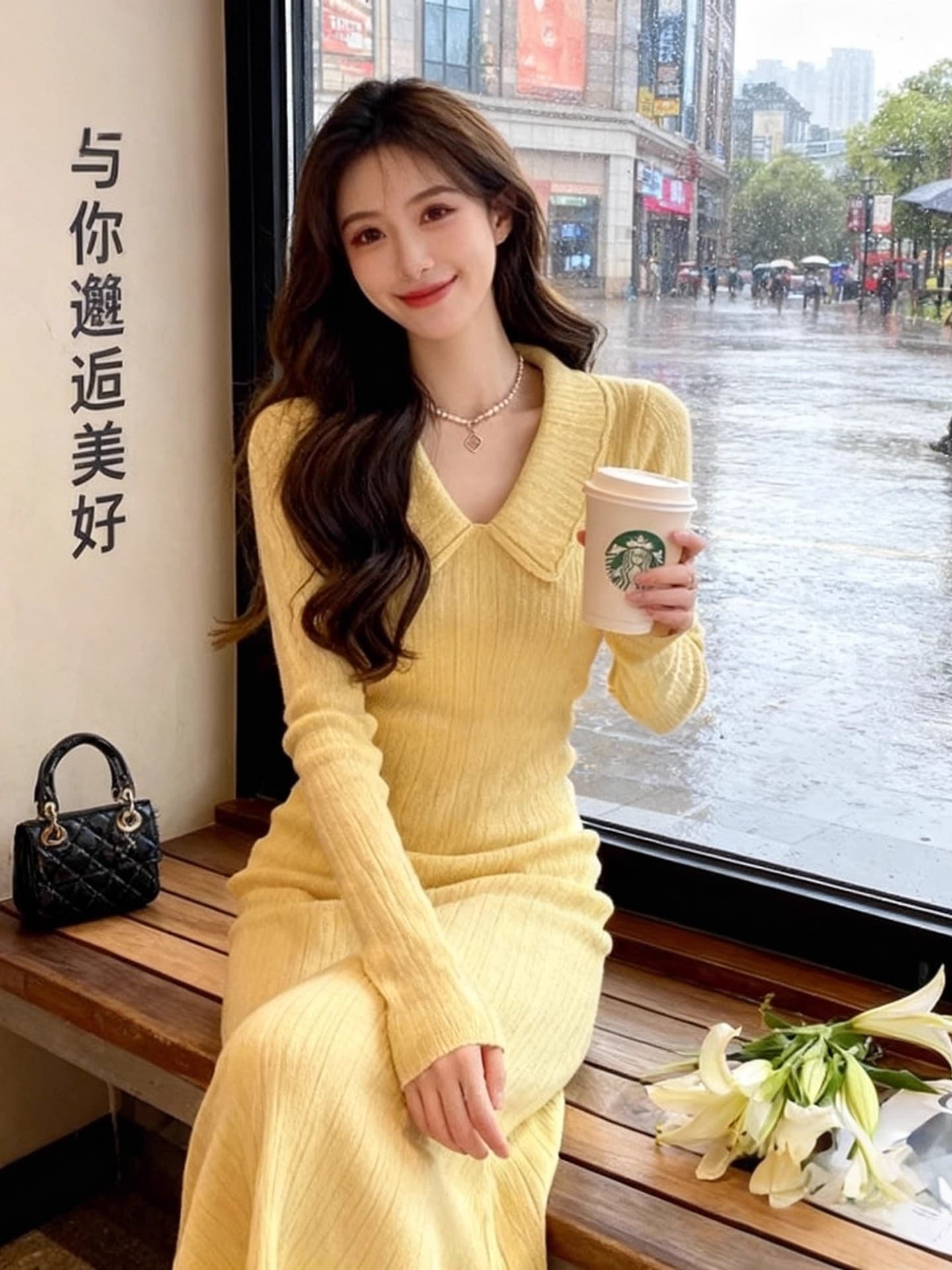 POLO 칼라 니트 여성 드레스 2026 가을 겨울철 한 부서 분위기 센스 프랑스식 빛 요리 한 품격 무릎 아래 길다 치마 상세 이미지 1