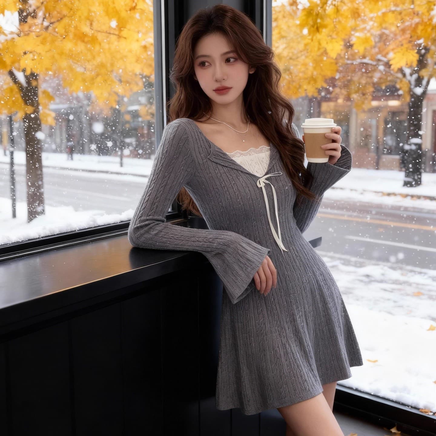 해군 칼라 프랑스식 여성 드레스 2026 가을 겨울 새로운 디자인 센스 외국 가스 허리 수축 슬림해 보이는 한국 스타일 작은 치마