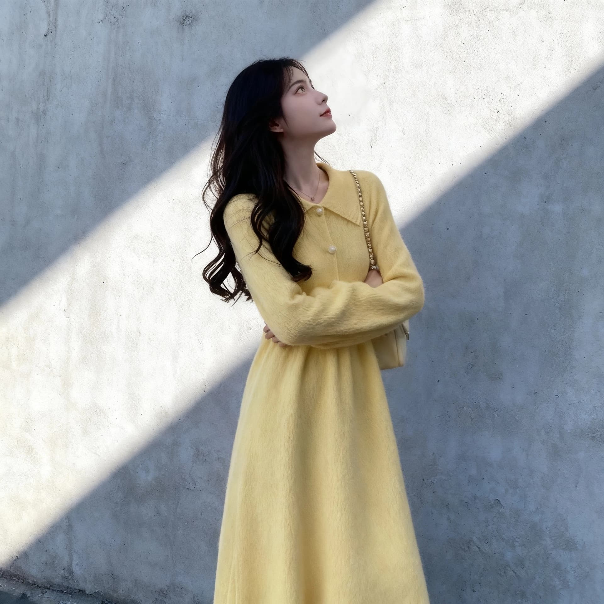품격 작은 샤넬 스타일 황색 니트 여성 드레스 2026 년 가을 새로운 허리 수축 슬림해 보이는 고급 센스 A라인 스커트 상세 이미지 4
