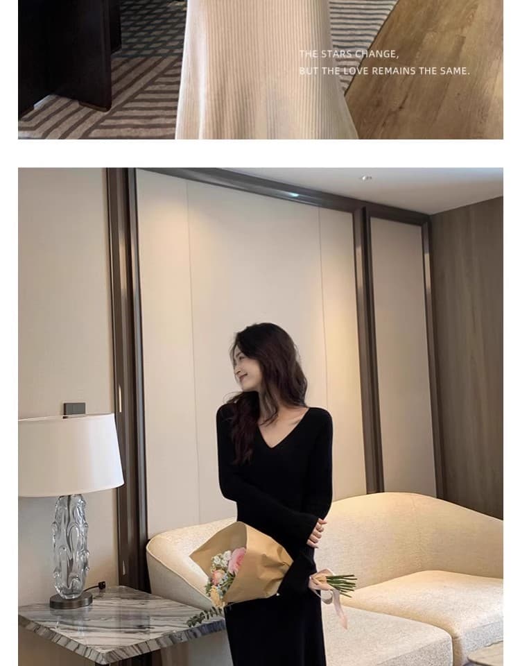 가을 겨울 경기 코트 인사이드 가져 가라. 스웨터 드레스 여성 품격 슬림해 보이는 만나는 니트 점프 슈트 치마 검정색 긴팔 몸매 가꾸기 롱 스커트 상세 이미지 10