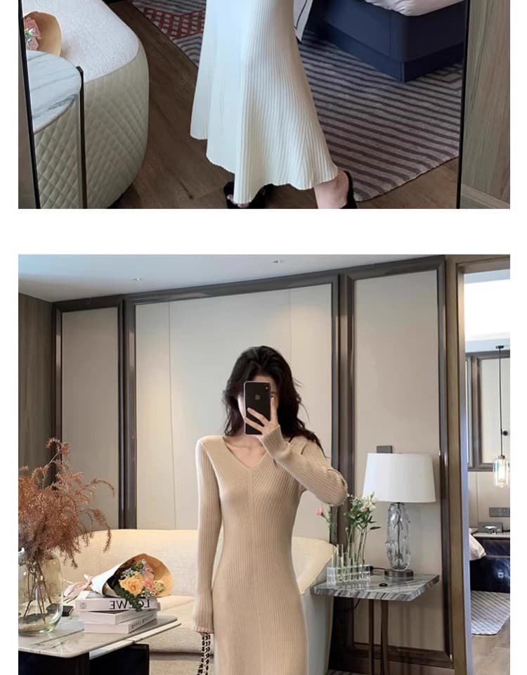 가을 겨울 경기 코트 인사이드 가져 가라. 스웨터 드레스 여성 품격 슬림해 보이는 만나는 니트 점프 슈트 치마 검정색 긴팔 몸매 가꾸기 롱 스커트 상세 이미지 12