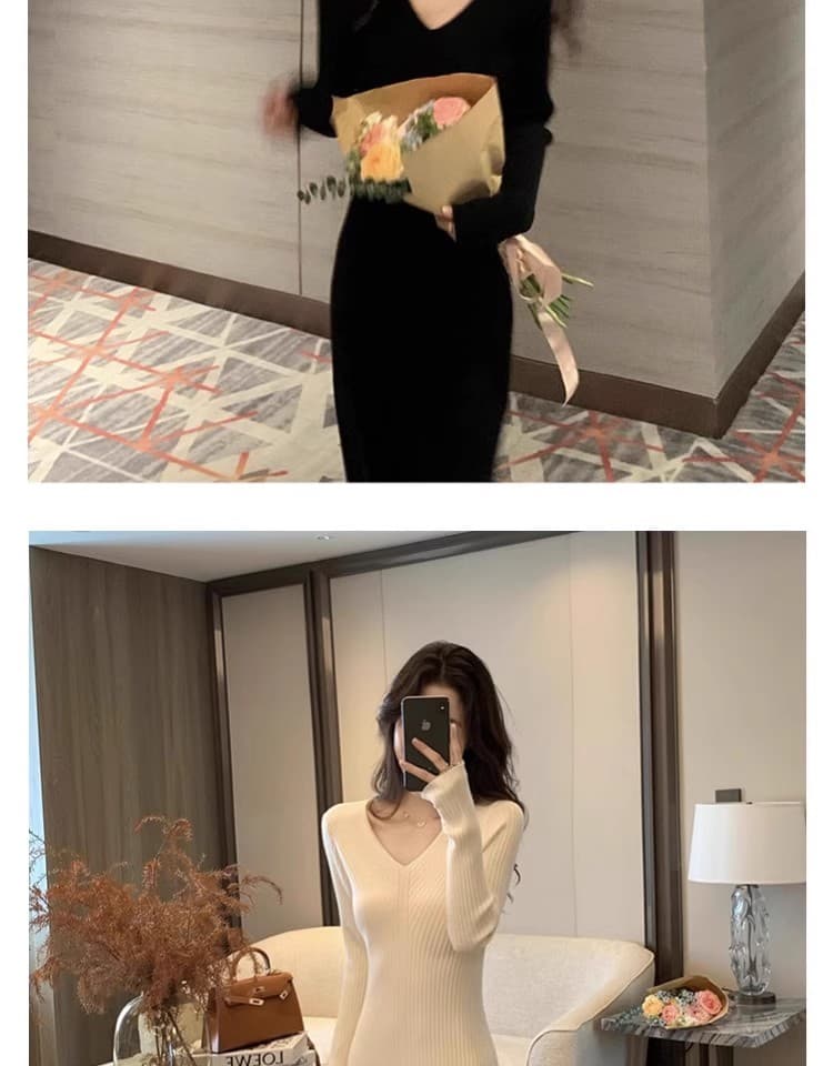 가을 겨울 경기 코트 인사이드 가져 가라. 스웨터 드레스 여성 품격 슬림해 보이는 만나는 니트 점프 슈트 치마 검정색 긴팔 몸매 가꾸기 롱 스커트 상세 이미지 28