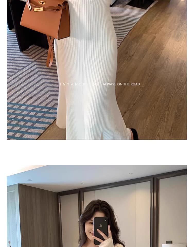 가을 겨울 경기 코트 인사이드 가져 가라. 스웨터 드레스 여성 품격 슬림해 보이는 만나는 니트 점프 슈트 치마 검정색 긴팔 몸매 가꾸기 롱 스커트 상세 이미지 31