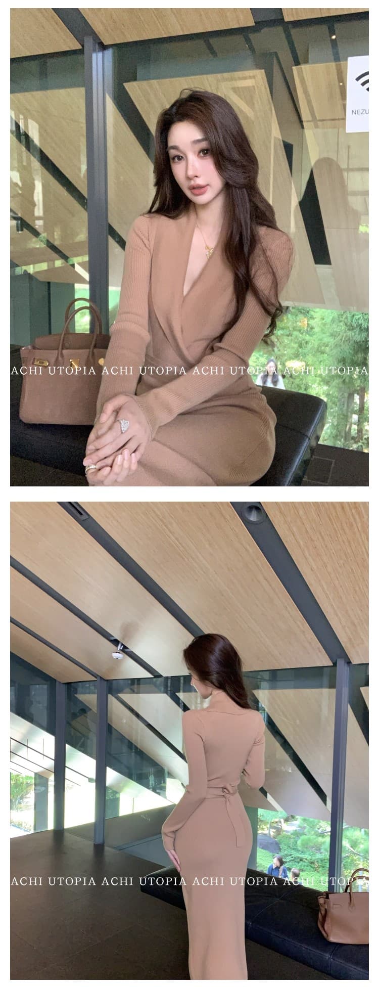 achi 대 또한 수영장 양모 V넥 니트 여성 드레스 가스 질감 허리 수축 타이트 스커트 롱 스커트 몸매 가꾸기 바지 스커트 상세 이미지 11