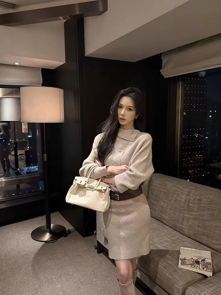품격 허리 수축 타이트 스커트 스웨터 치마 2026 가을 겨울 새로운 몸매 가꾸기 인사이드 가져 가라. 니트 드레스 상세 이미지 35