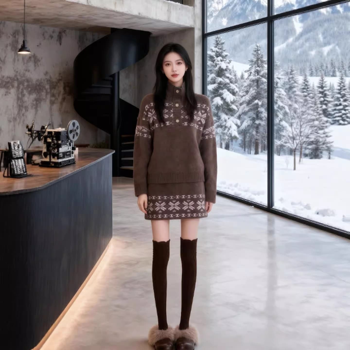 레트로 작은 키 슈퍼 잘 생긴 니트 스웨터 반신 스커트 투피스 슈트 연령 감소 전체 집합 ootd 착용 가져 가라. 26 봄 상세 이미지 4