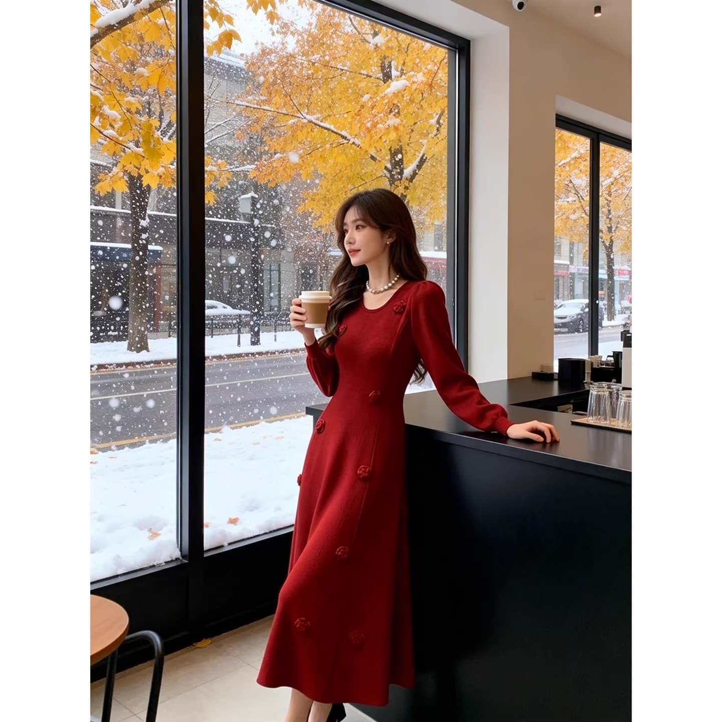 한 부서 여성 새로운 겨울 치마 아름다운 잘 생긴 감기 프랑스식 고급 치마 겨울 고유 한 작은 대중 분위기 센스 상세 이미지 1