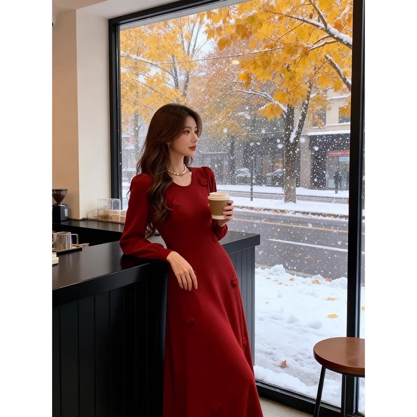 한 부서 여성 새로운 겨울 치마 아름다운 잘 생긴 감기 프랑스식 고급 치마 겨울 고유 한 작은 대중 분위기 센스 상세 이미지 4