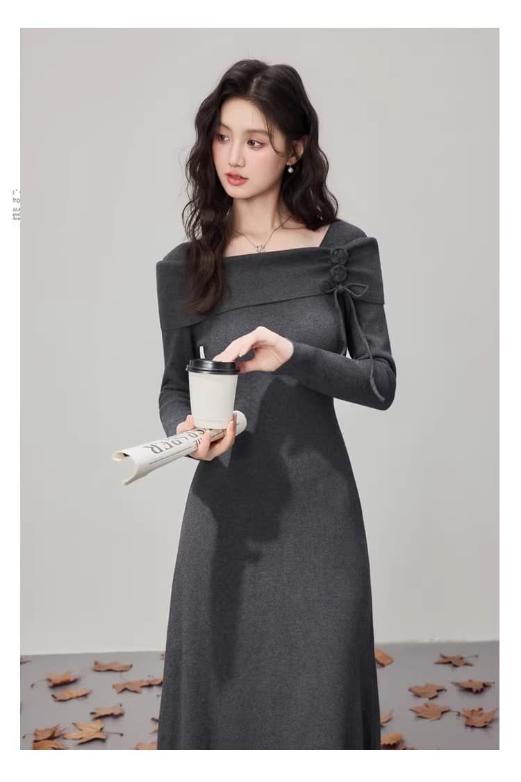 빨간색 여성 드레스 가을 겨울 새로운 긴팔 품격 고급 센스 니트 롱 스커트 자이언트 잘 생긴 인사이드 가져 가라. 바지 스커트 상세 이미지 10