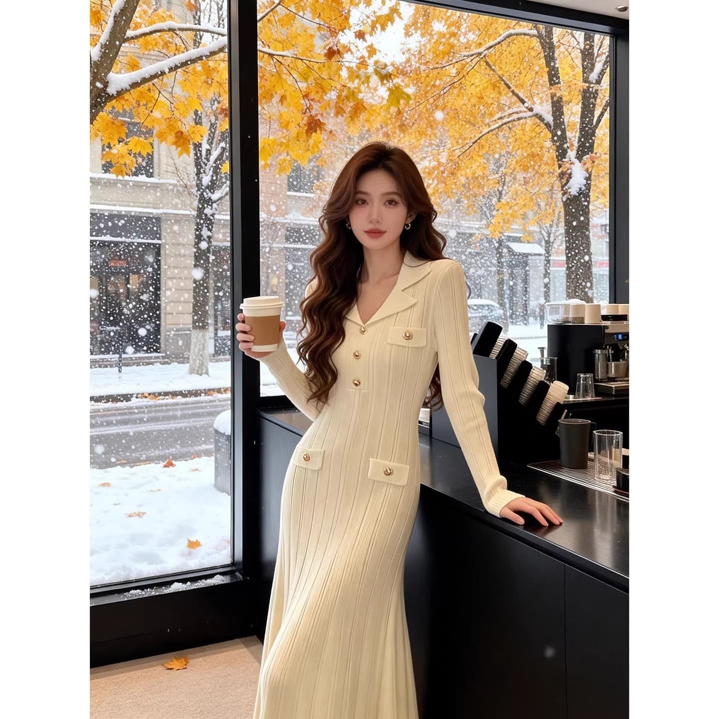 잘 생긴 절묘한 감기 특별 부드러운 바람 품격 치마 새로운 새로운 겨울 치마 여성 고급 한 부서 분위기 센스