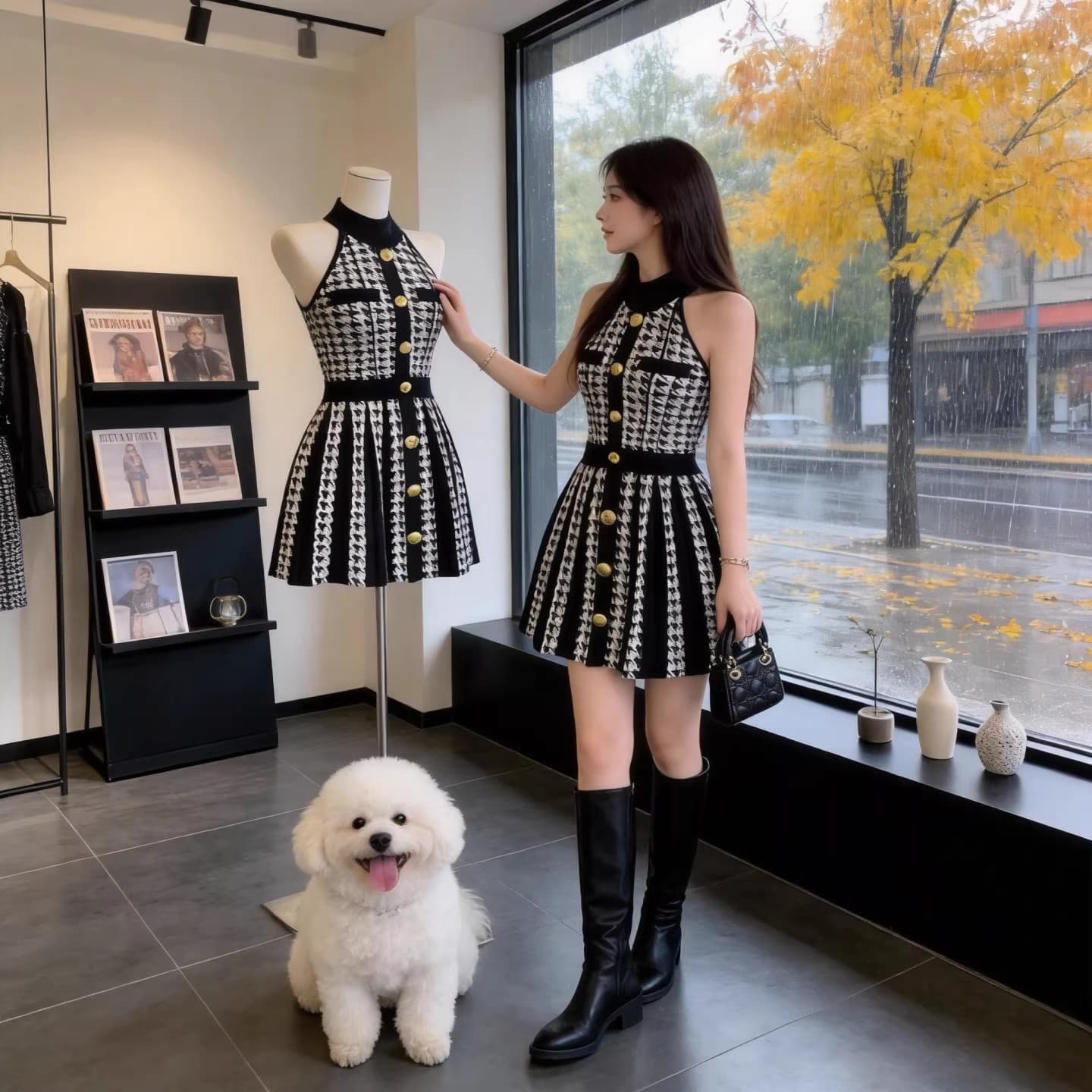 그는 벤 바람 프랑스식 빛 럭셔리 민소매 행침 목 여성 드레스 2026 봄 여름 새로운 허리 수축 슬림해 보이는 데이트 작은 검은 드레스 상세 이미지 1
