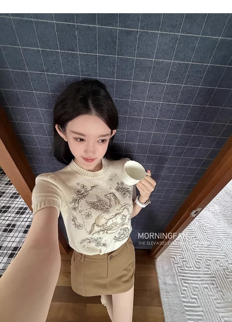 생방송 폭발 2026 년 말의 해 슬림해 보이는 긍정적 인 어깨 반팔 양모 무거운 작업 자수 슬림해 보이는 긍정적 인 어깨 니트 맨위 상세 이미지 41