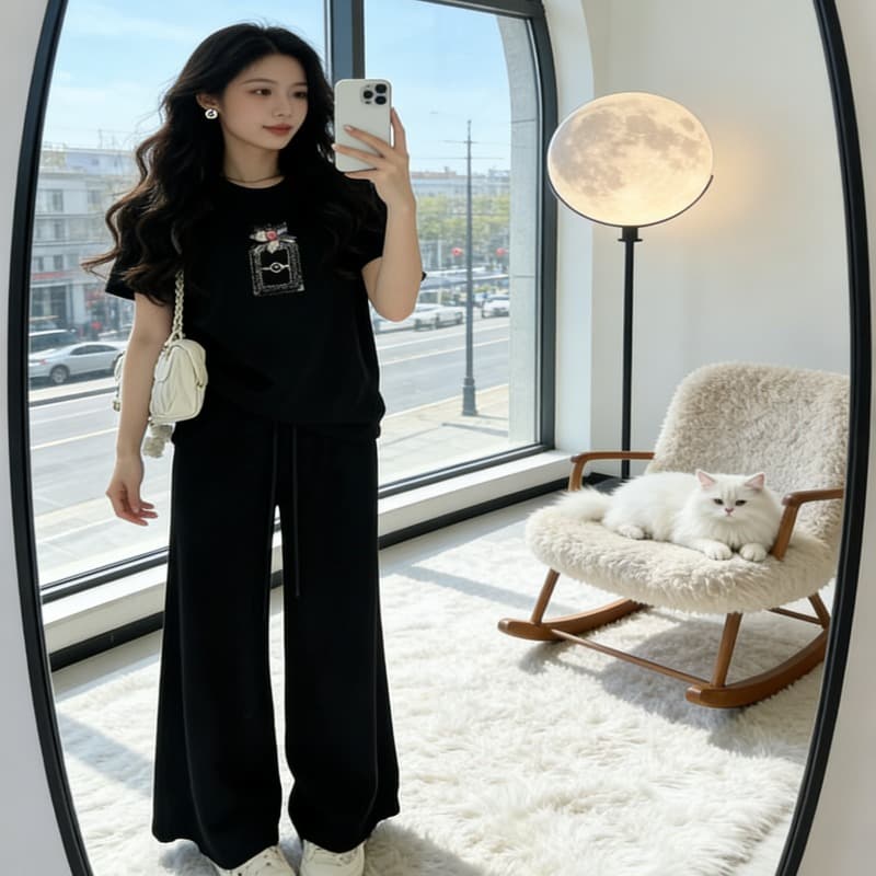 한 부서 chic 세트 품격 자이언트 잘 생긴 캐주얼 바람 화이트 니트 스웨터 와이드 레그 팬츠 투피스 세트 2026 여름 섹션 이미지 3