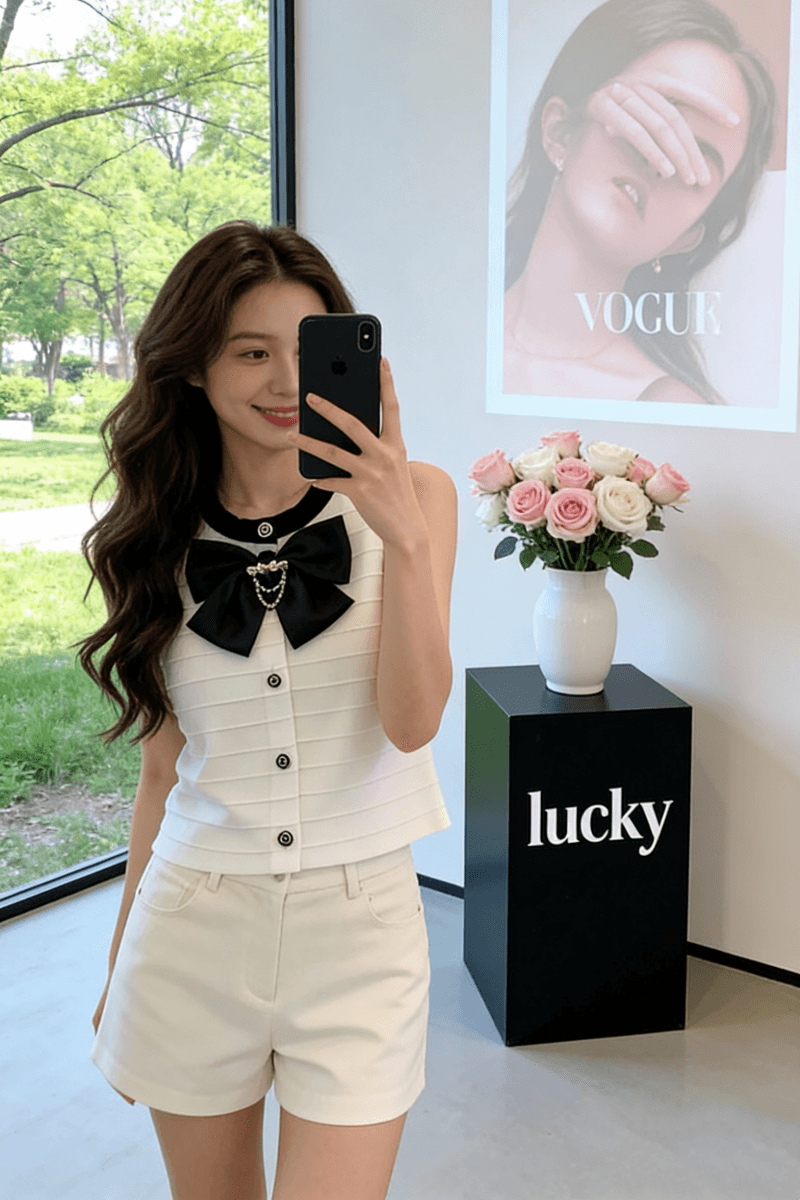 작은 샤넬 스타일 나비 매듭 니트 조끼 여자 여름 섹션 스택 착용 고급 센스 조끼 조끼 프랑스식 민소매 작은 맨위 상세 이미지 4