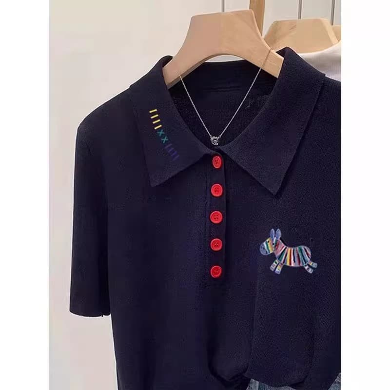 2026 년 POLO 칼라 반팔 여성 뜨개질 기본 셔츠 캐주얼 루즈핏 다용도 슬림해 보이는 얇은 스타일 반소매 맨위 여름 상세 이미지 8