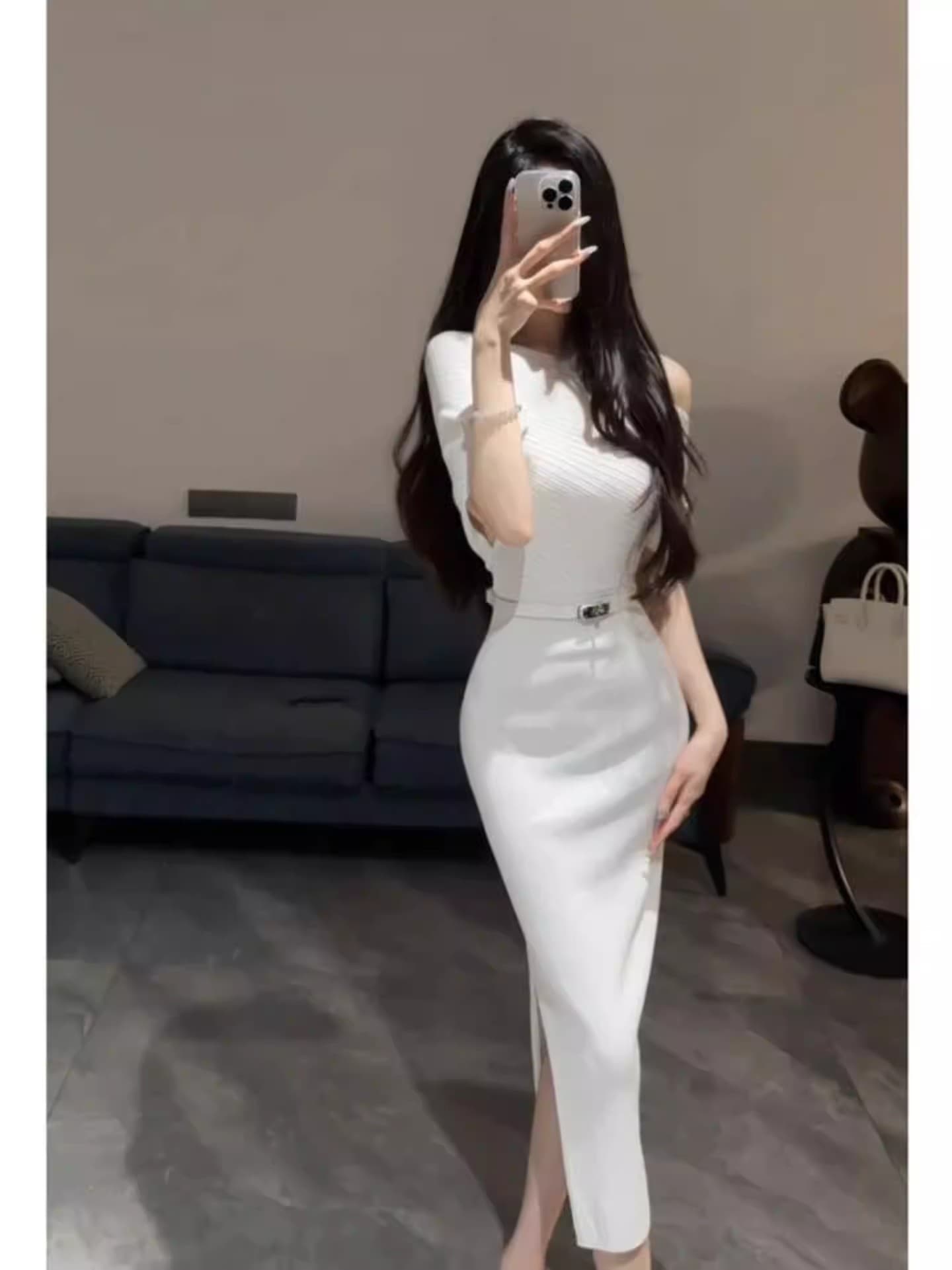 프랑스식 파란색 니트 오프숄더 여성 드레스 여름 고급 센스 로얄 자매 품격 몸매 가꾸기 타이트 스커트 길다 치마 상세 이미지 6