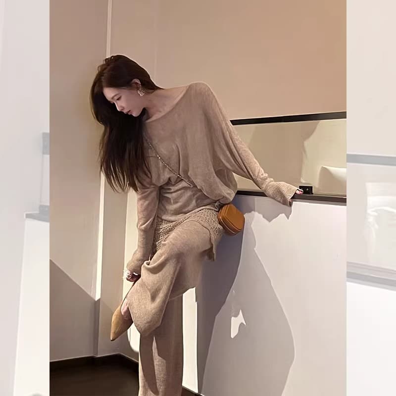 작은 샤넬 스타일 품격 착용 가져 가라. 에이즈 환자 여성 세트 가을 의상 코디 레이스 홀로우 아웃 니트 스웨터 맨위 바지 투피스 슈트 이미지 3