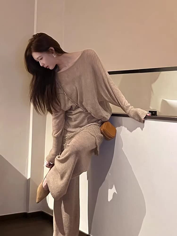 작은 샤넬 스타일 품격 착용 가져 가라. 에이즈 환자 여성 세트 가을 의상 코디 레이스 홀로우 아웃 니트 스웨터 맨위 바지 투피스 슈트 상세 이미지 6