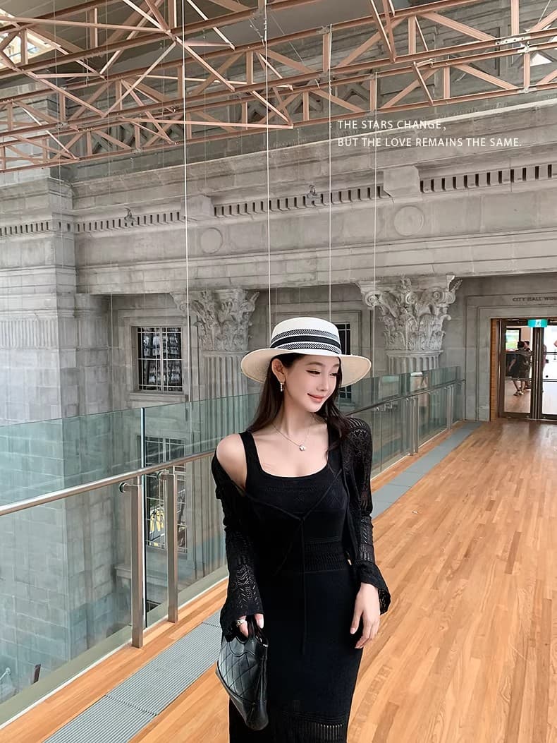 lilylikes 여름 오래된 돈 휴가 센스 상쾌 부드러운 마 센스 홀로우 아웃 조끼 스커트 오픈 가디건 투피스 세트 상세 이미지 13
