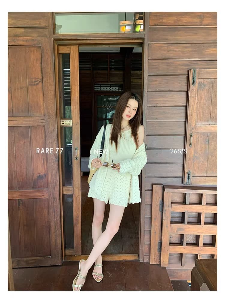 하얀 눈 연인 rare zz 프랑스식 느긋한 레트로 무거운 작업 홀로우 아웃 3종 세트 다용도 니트 세트 상세 이미지 18