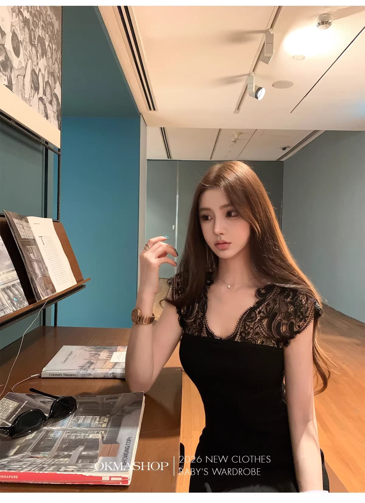 2026 년 여름 몽환 어둠의 언어 레이스 V넥 여성 드레스 봄 여름 품격 몸매 가꾸기 허리 수축 홀로우 아웃 치마 상세 이미지 8