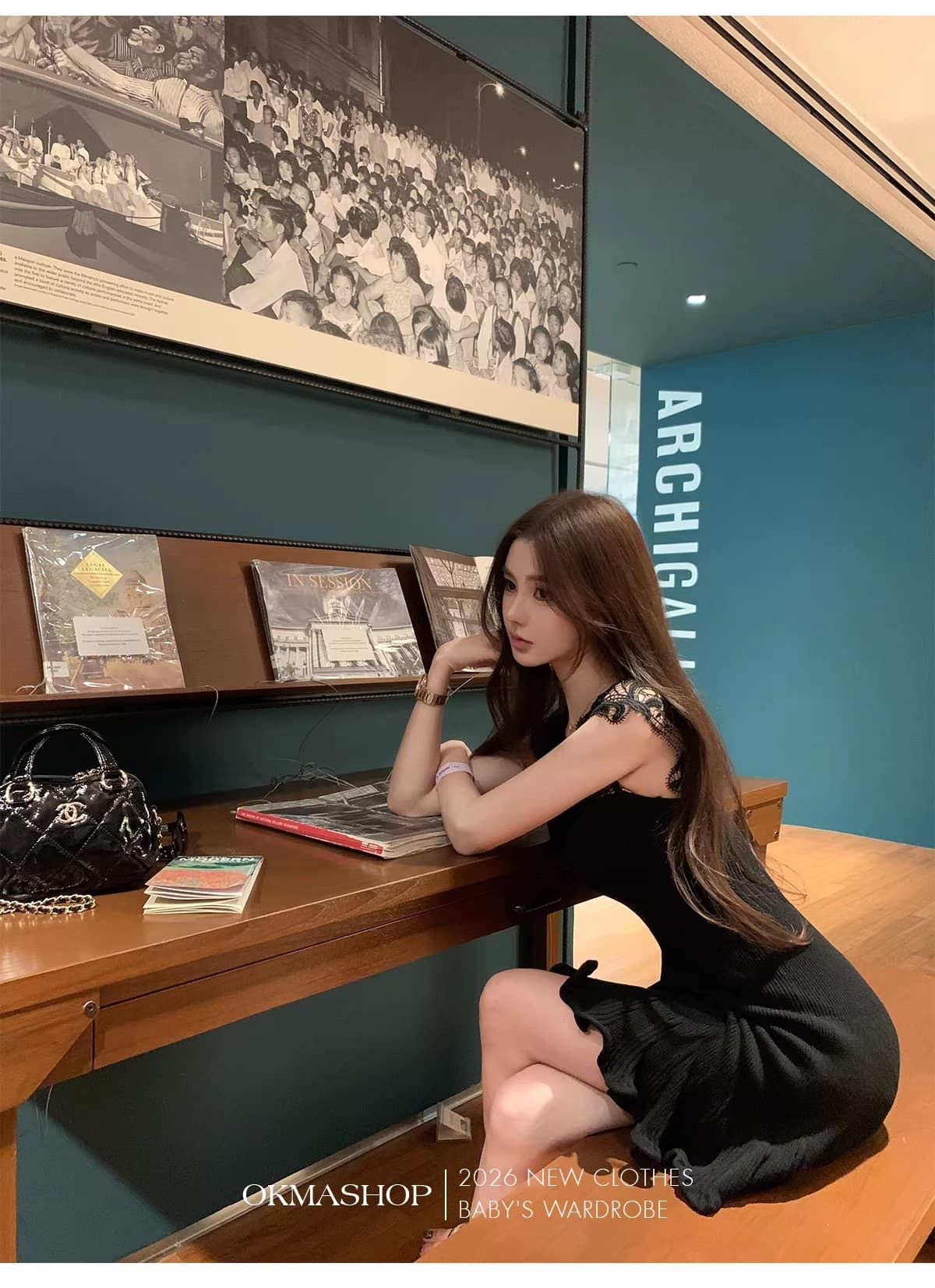 2026 년 여름 몽환 어둠의 언어 레이스 V넥 여성 드레스 봄 여름 품격 몸매 가꾸기 허리 수축 홀로우 아웃 치마 상세 이미지 9