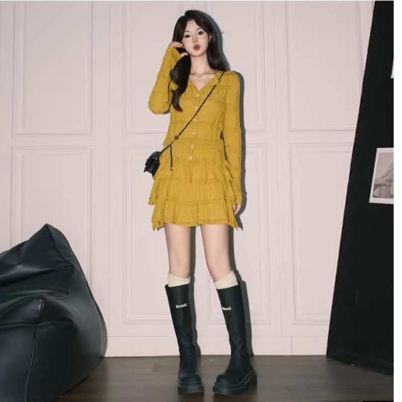 2026 년 한 부서 작은 샤넬 스타일 긴팔 오픈 가디건 여성 한 마디 레이스 케이크 미니 스커트 자이언트 잘 생긴 이른 봄 레이스 세트