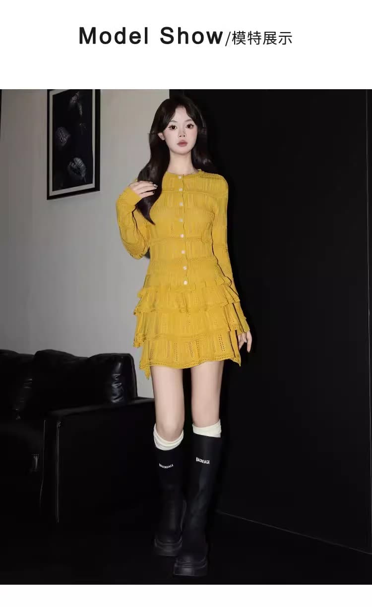 2026 년 한 부서 작은 샤넬 스타일 긴팔 오픈 가디건 여성 한 마디 레이스 케이크 미니 스커트 자이언트 잘 생긴 이른 봄 레이스 세트 상세 이미지 4