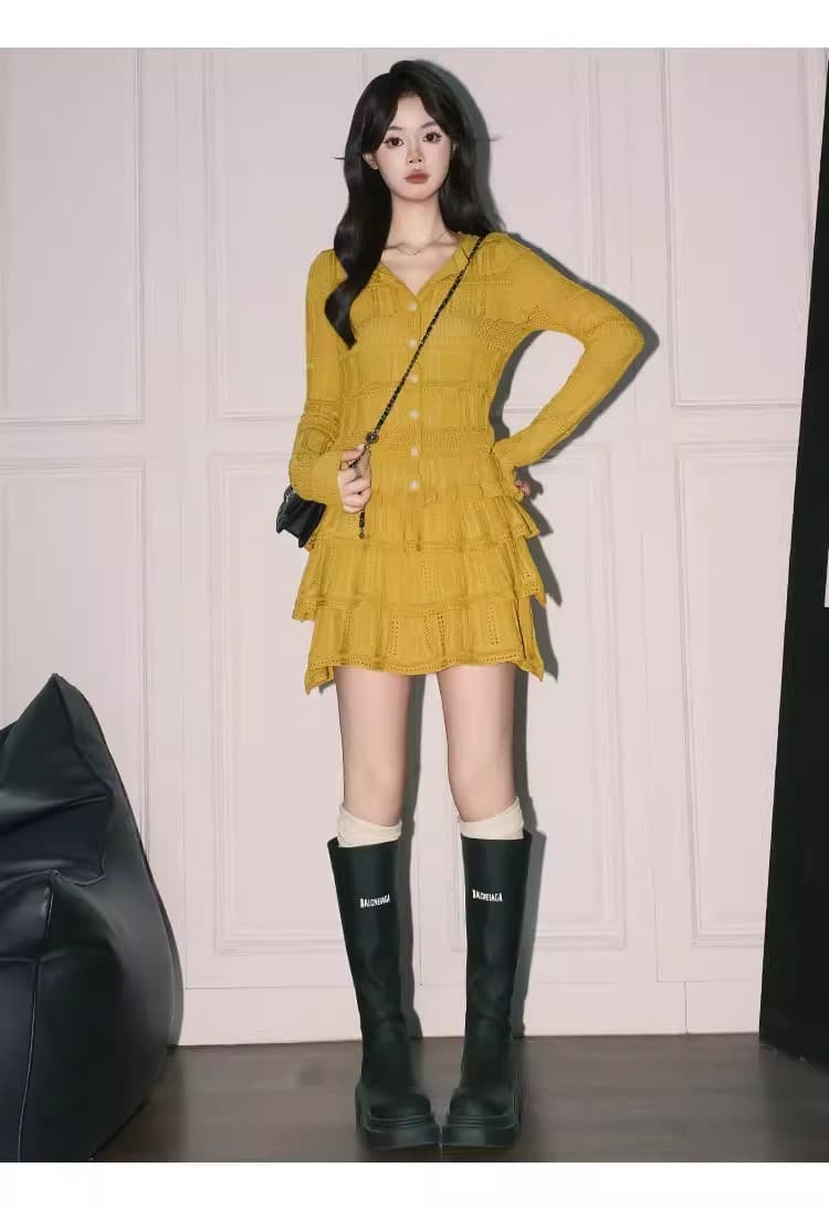 2026 년 한 부서 작은 샤넬 스타일 긴팔 오픈 가디건 여성 한 마디 레이스 케이크 미니 스커트 자이언트 잘 생긴 이른 봄 레이스 세트 상세 이미지 6