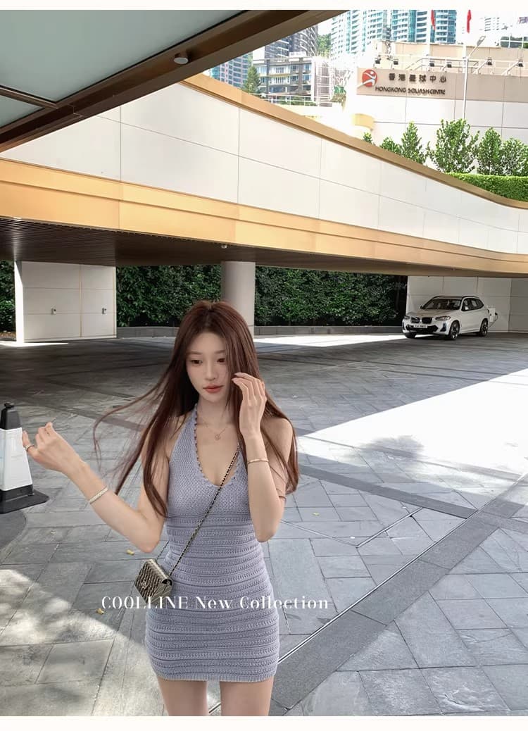coolline 숲 희 보라색 옥수수 간판 수여 됨 치마 아름다운 디스플레이 화이트 길다 쇼트 스타일 행침 목 니트 원피스 상세 이미지 7