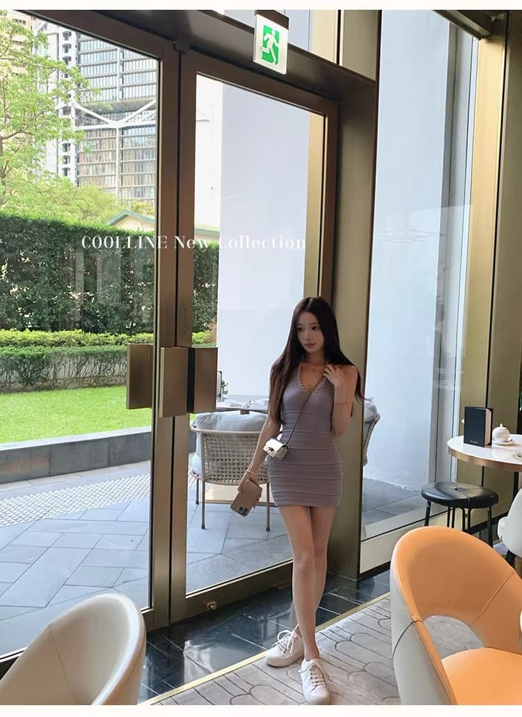 coolline 숲 희 보라색 옥수수 간판 수여 됨 치마 아름다운 디스플레이 화이트 길다 쇼트 스타일 행침 목 니트 원피스 상세 이미지 14