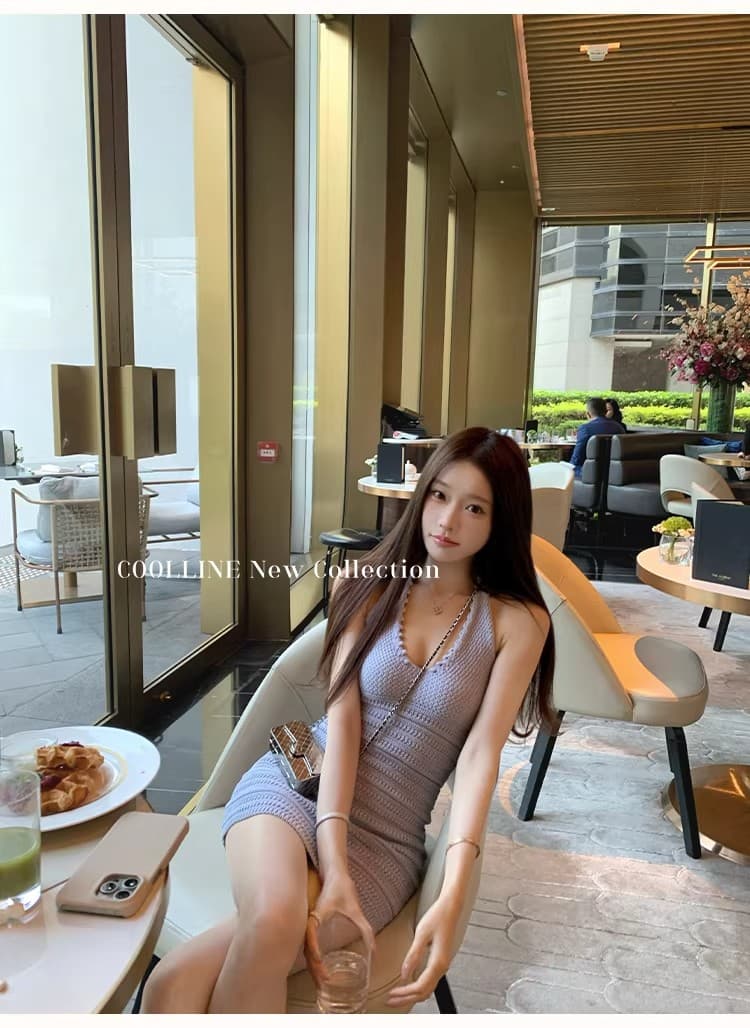 coolline 숲 희 보라색 옥수수 간판 수여 됨 치마 아름다운 디스플레이 화이트 길다 쇼트 스타일 행침 목 니트 원피스 상세 이미지 18