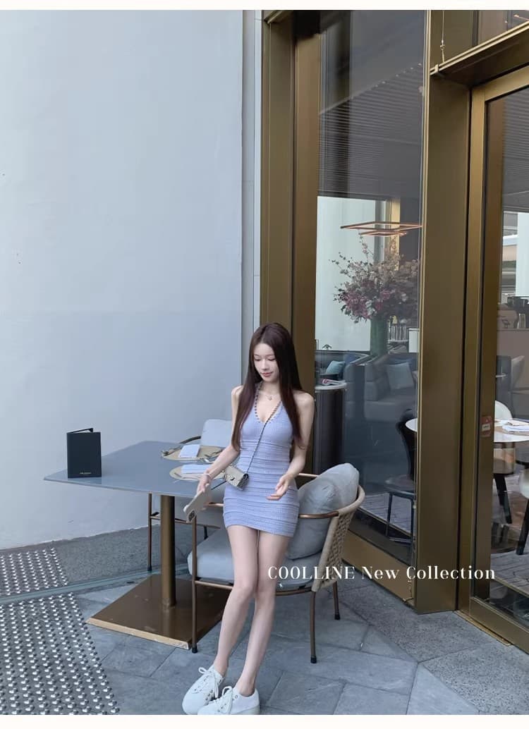 coolline 숲 희 보라색 옥수수 간판 수여 됨 치마 아름다운 디스플레이 화이트 길다 쇼트 스타일 행침 목 니트 원피스 상세 이미지 20