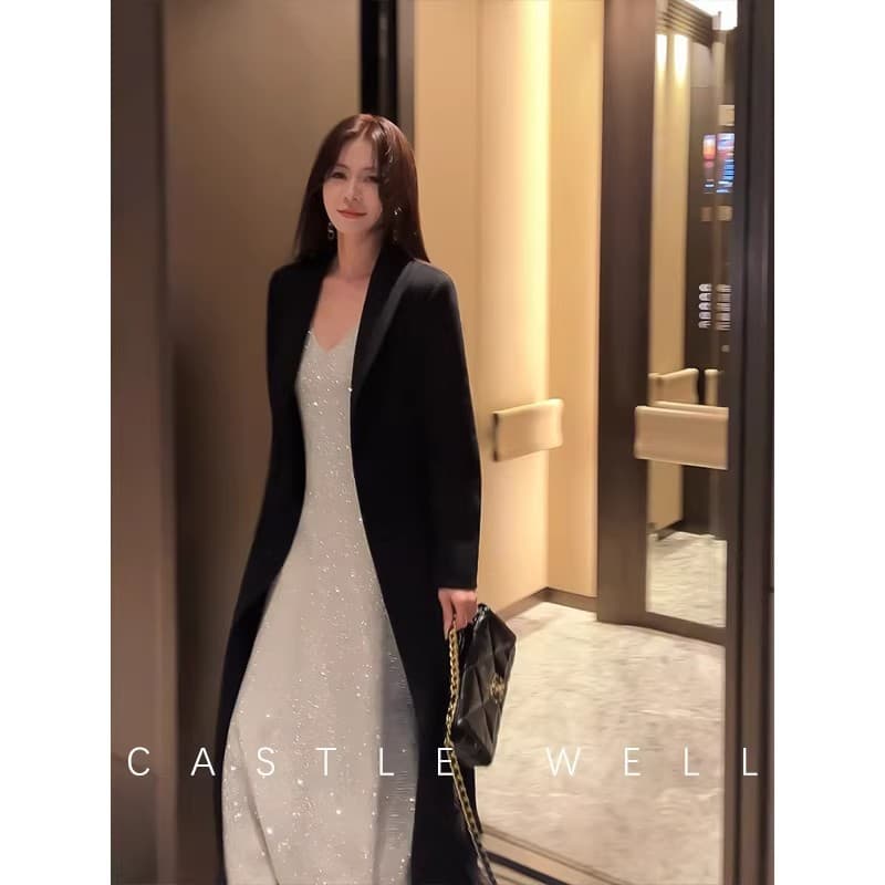 슬립 빛 럭셔리 아름다운 이브닝 드레스 빛나는 핫픽스 드레스 품격 금 대 치마 고급 센스 생일 롱 스커트 상세 이미지 3