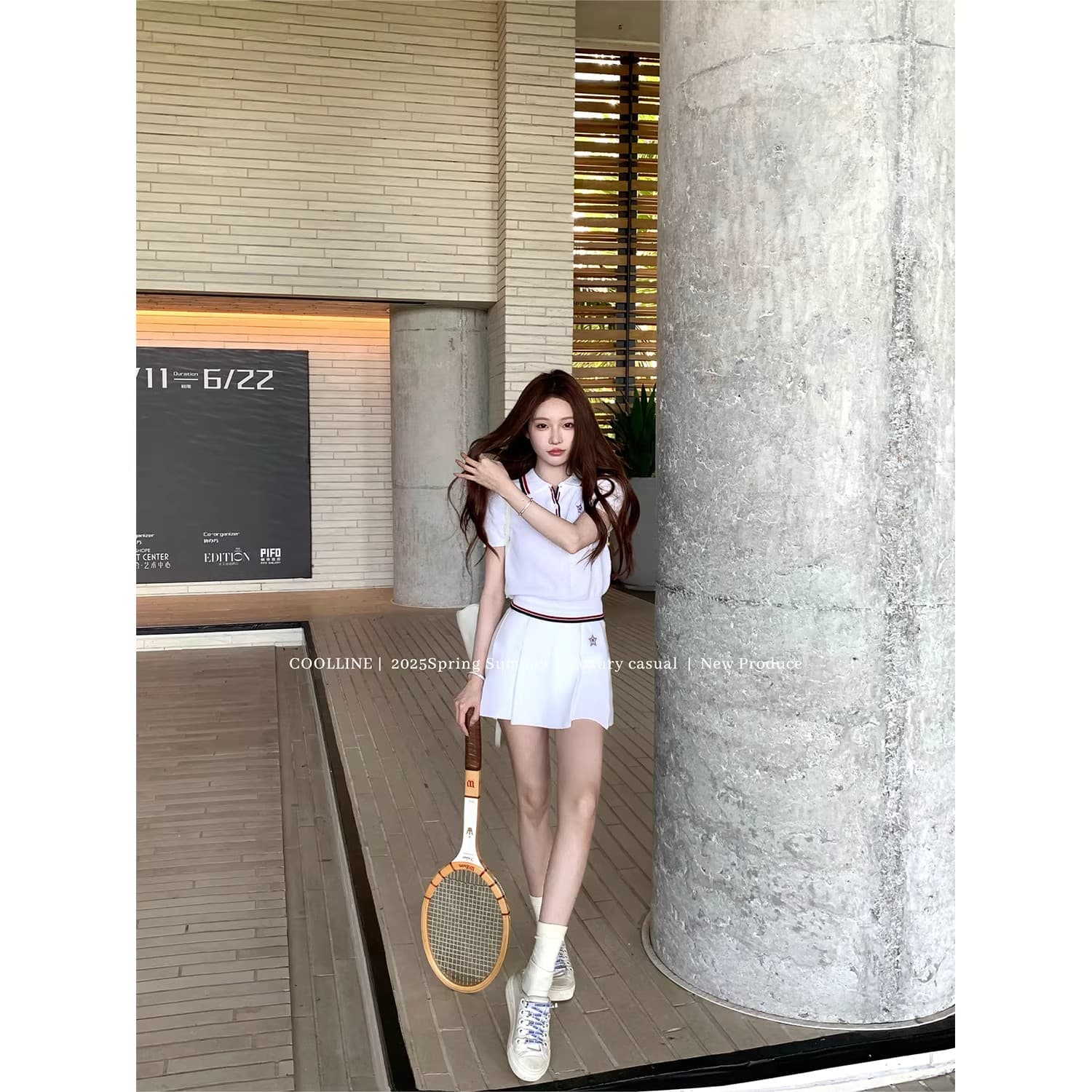 coolline 숲 희 di@r 산소 소녀 네트워킹 공 시리즈 후아 남편 그리드 니트 polo 미니 스커트 세트 이미지 3