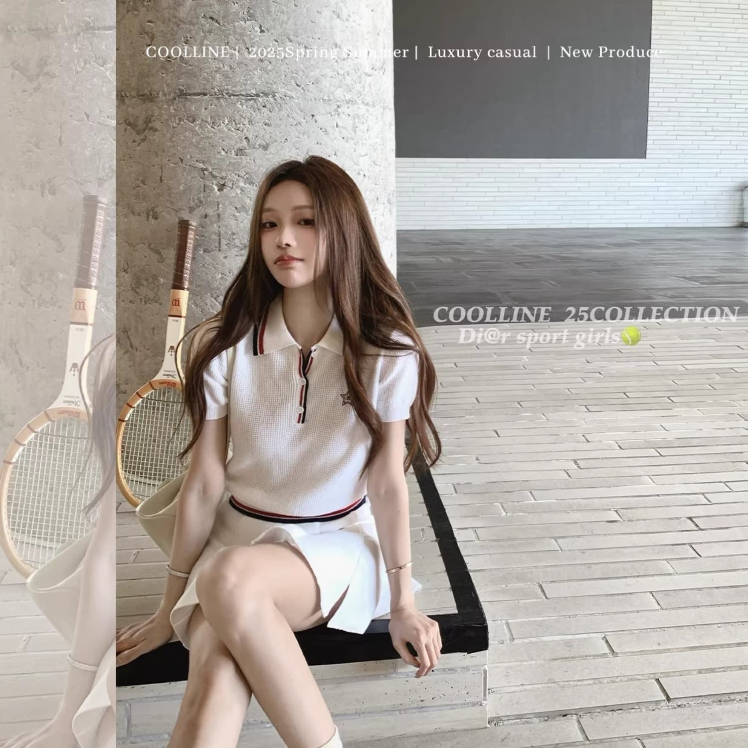 coolline 숲 희 di@r 산소 소녀 네트워킹 공 시리즈 후아 남편 그리드 니트 polo 미니 스커트 세트